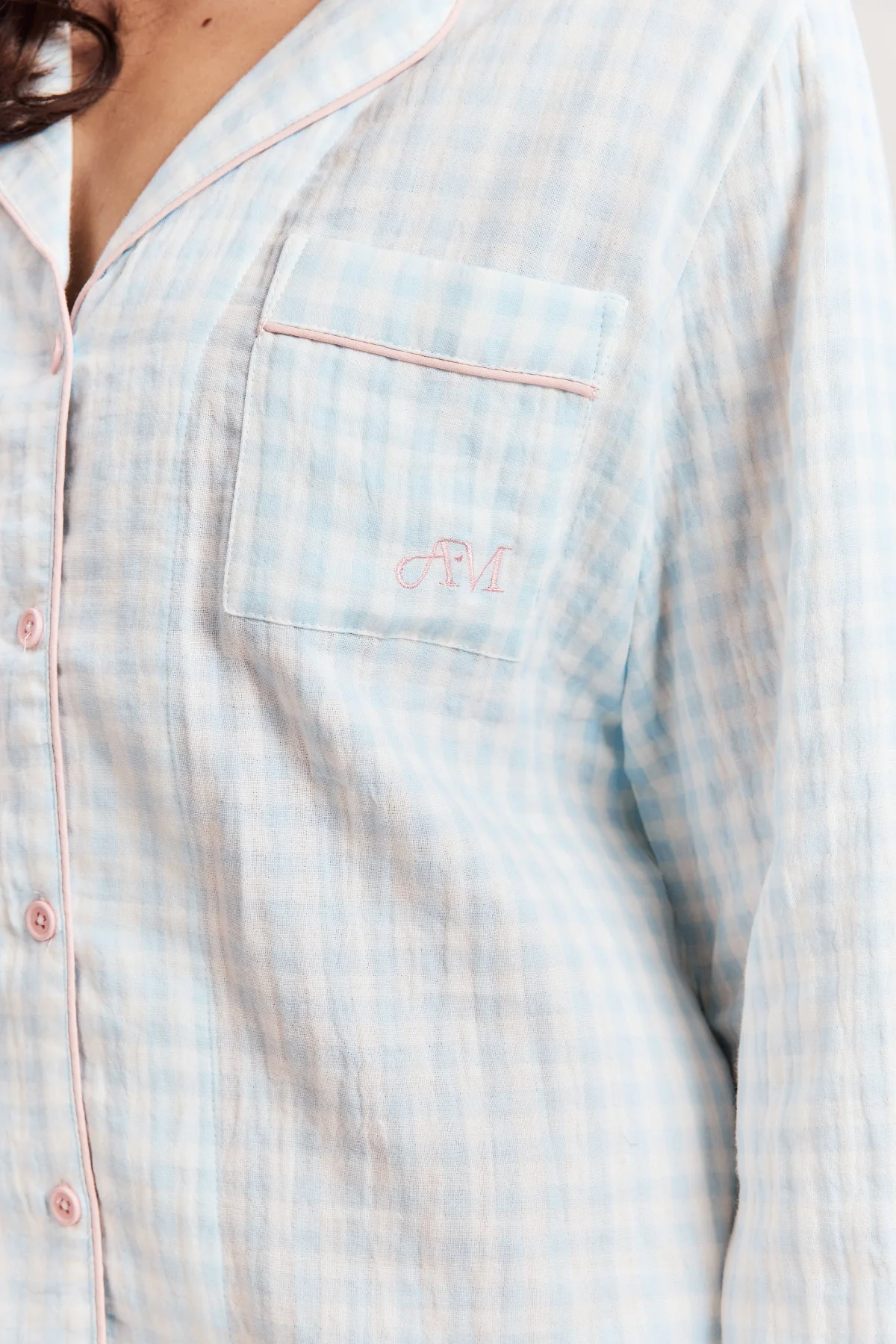 Blue Gingham Long PJ Top - Image 3