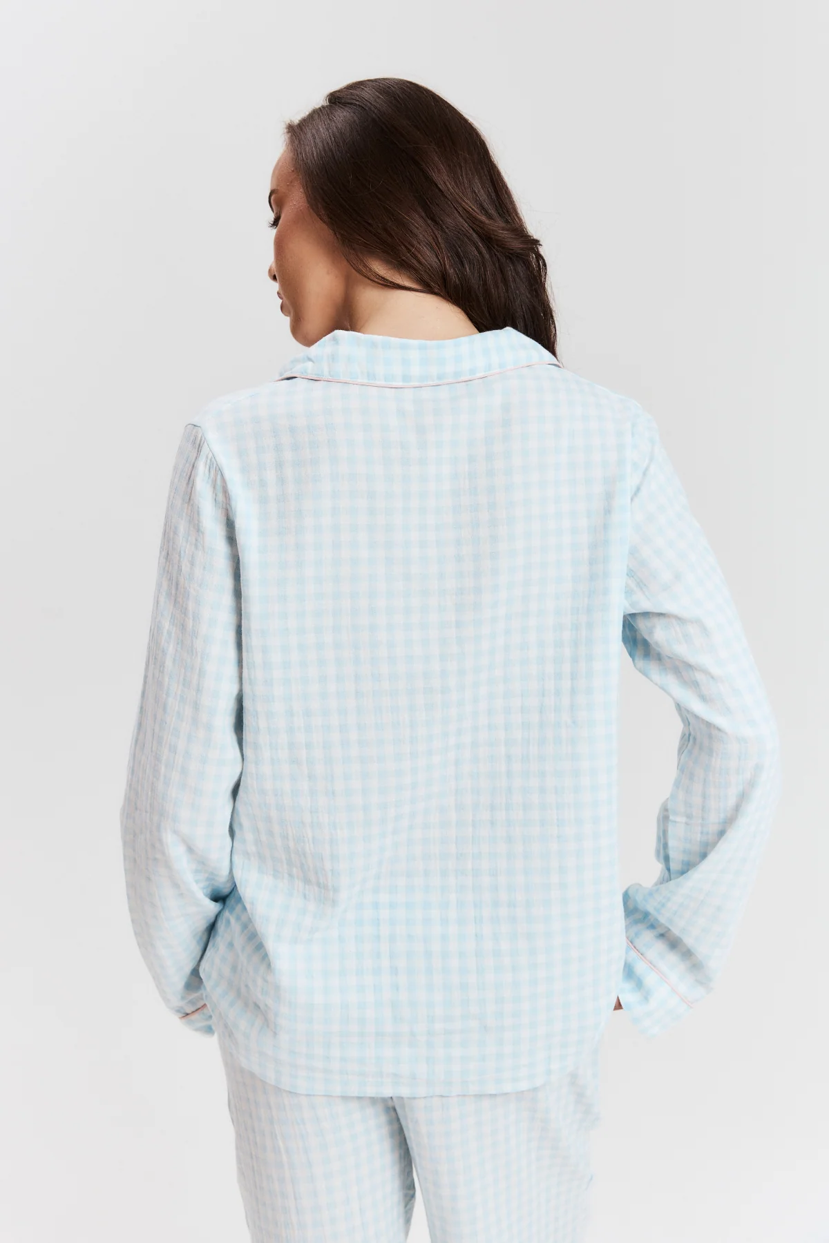 Blue Gingham Long PJ Top - Image 4