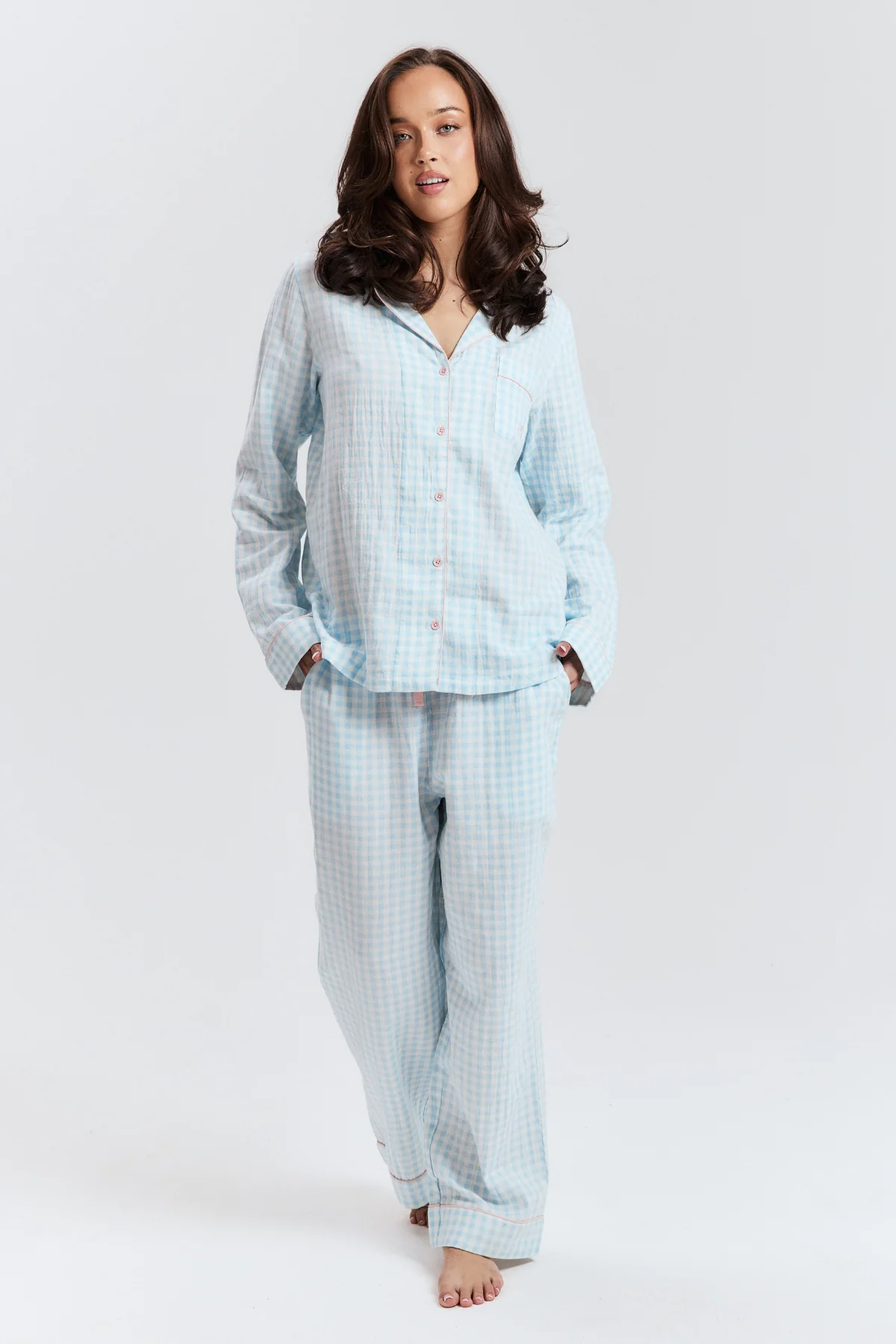 Blue Gingham Long PJ Top - Image 5