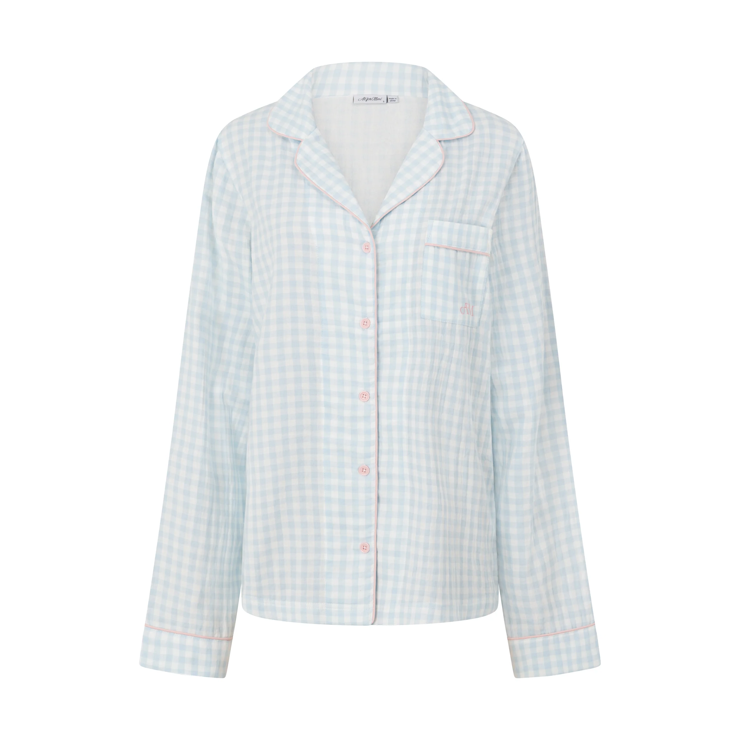 Blue Gingham Long PJ Top - Image 6