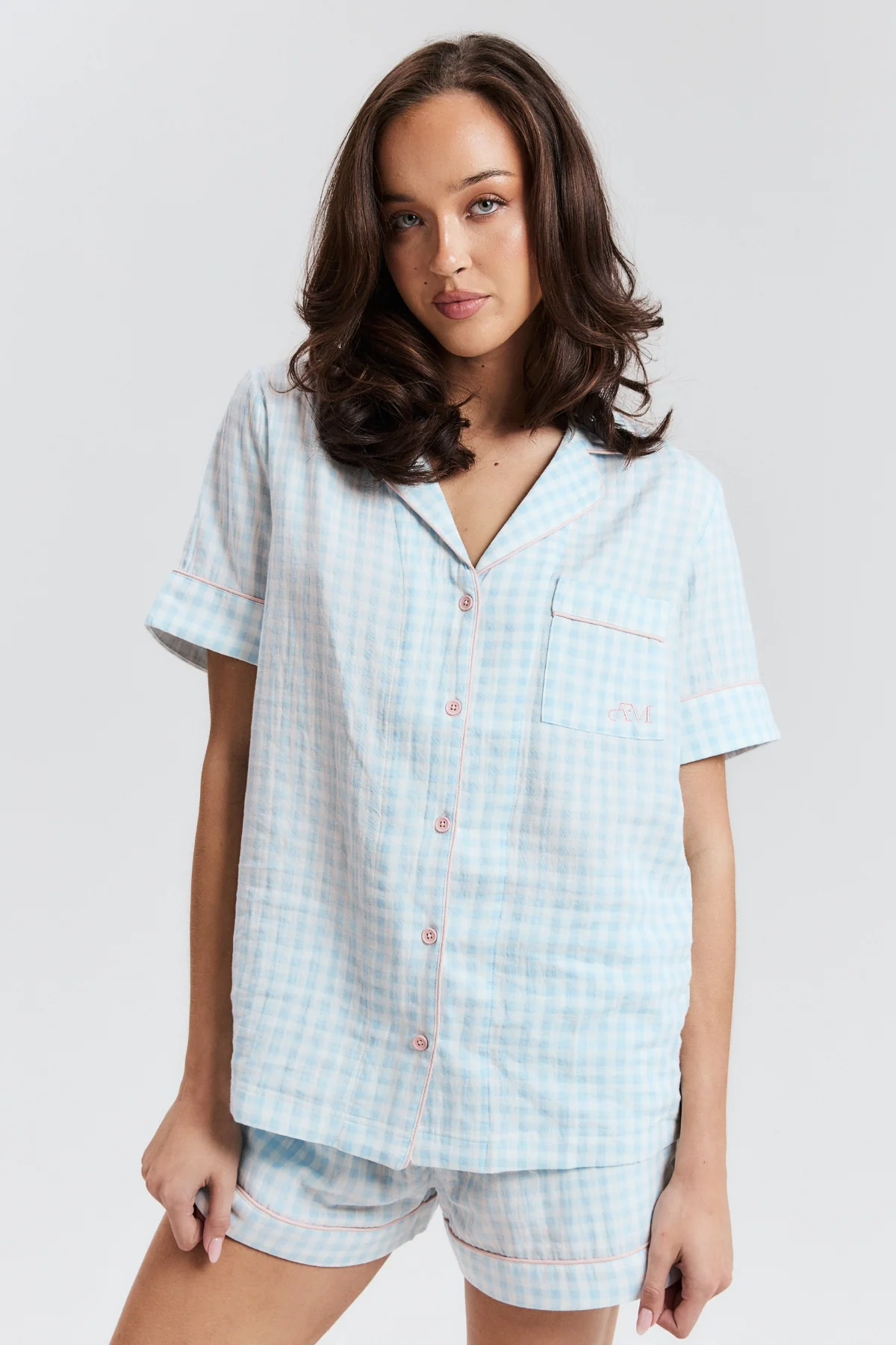 Blue Gingham Short PJ Top - Image 3