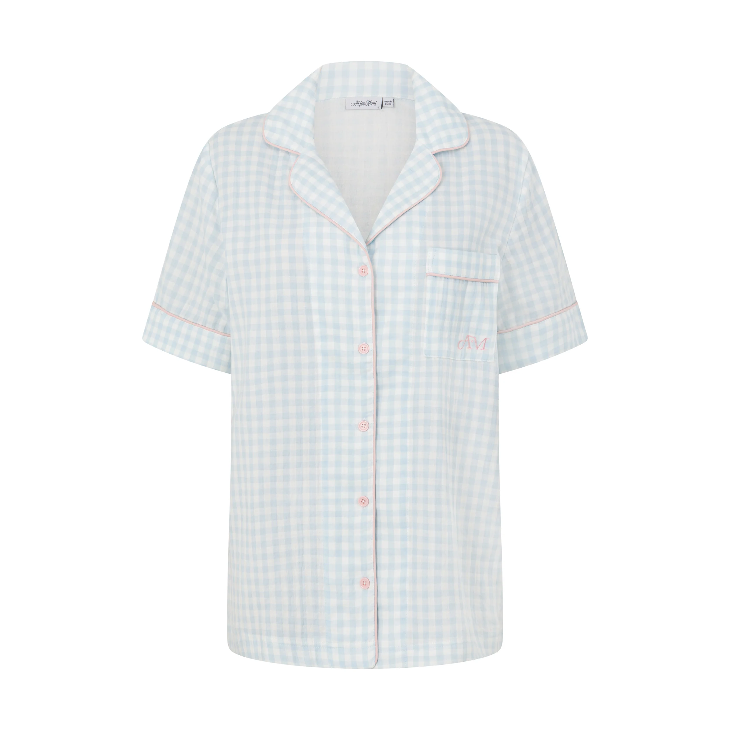 Blue Gingham Short PJ Top - Image 6