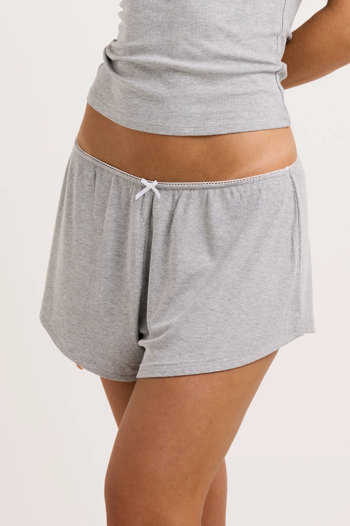 Grey Ribbed PJ Short - Image 3