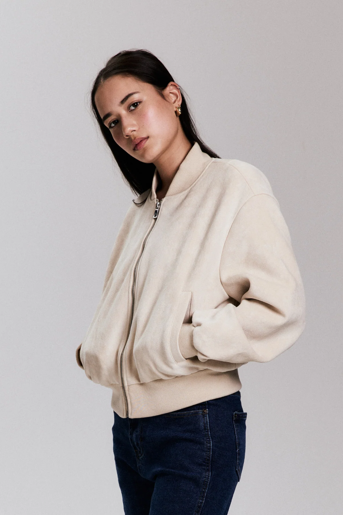 Vanilla Faux Suede Bomber - Image 3